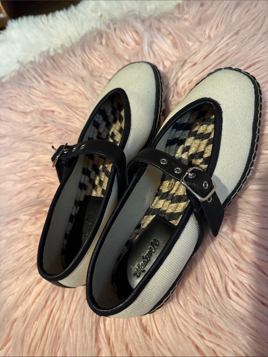 Madewell Shoes - Madewell Cream and Black Mary Jane Canvas Flats with Buckle